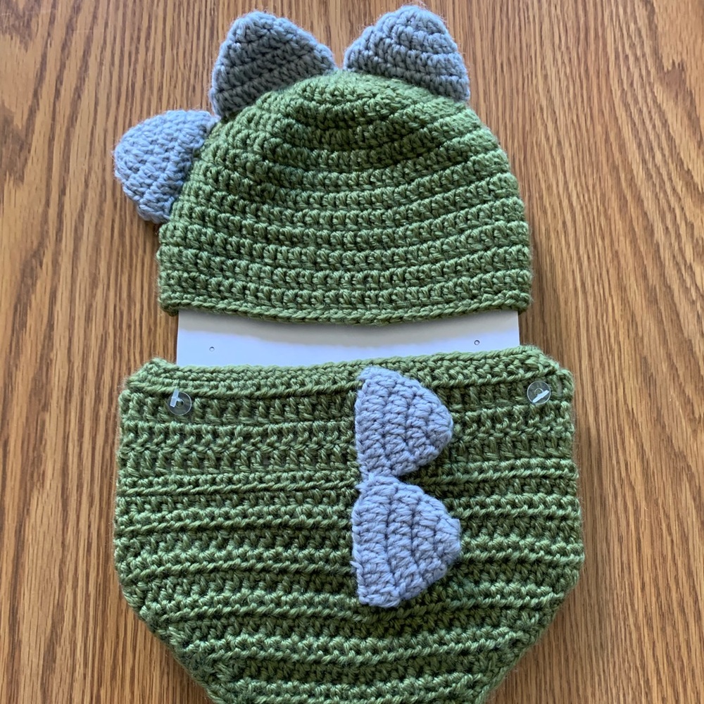 Baby Dinosaur Hat and Diaper cover set (EUC)